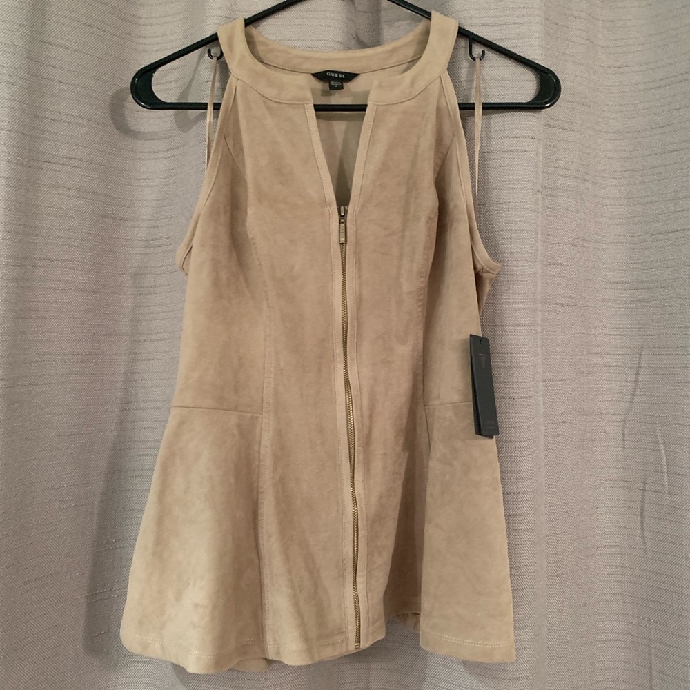 Guess tan shade peplum top, size M
